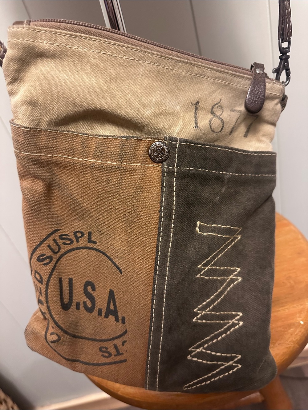Myra Bag Canvas Patch Crossbody Bag - Brown/Tan